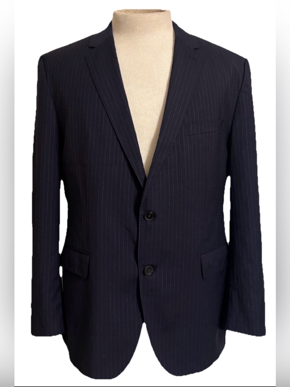 Boss Hugo Boss Reda Super 110 Navy Pinstripe Two-Button Suit Jacket 44R